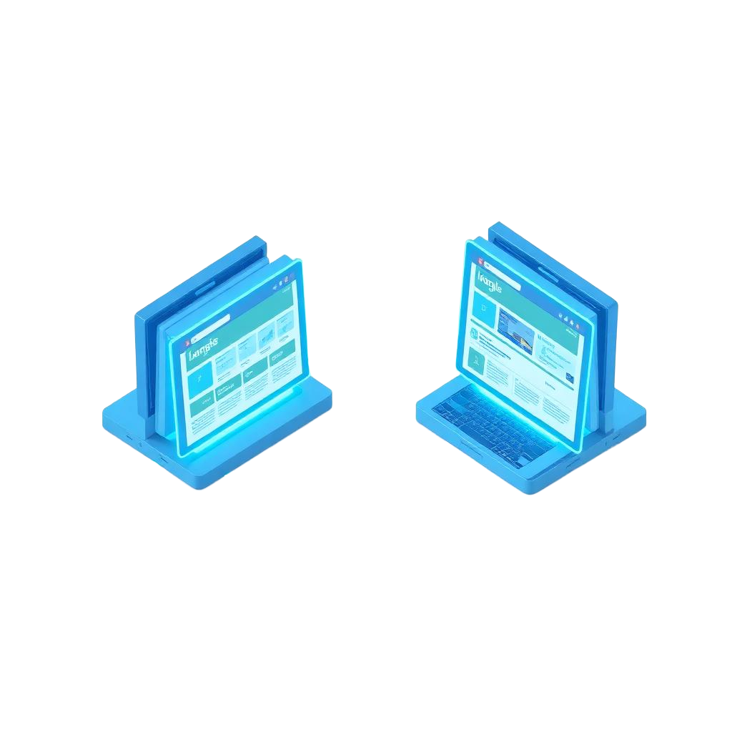 Two websites exchanging banner slots across glowing network traces