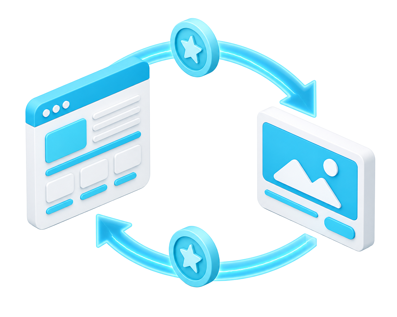 Illustration of two arrows forming a reciprocal loop between websites